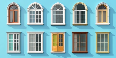 Obraz premium A collection of windows isolated against a bright background, Generative AI.