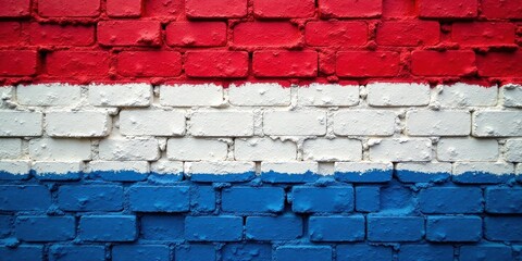 Fototapeta premium A Brick Wall Painted in Horizontal Bands of Red, White, and Blue