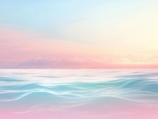 Serene Pastel Ocean Waves with Pink and Blue Sunset Sky