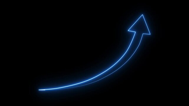 Glowing Neon rising arrow animation, success concept. Profit growth rising arrow icon. Growing graph symbol animation in black background 4k video.	