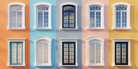 Fototapeta premium A collection of windows isolated against a bright background, Generative AI.