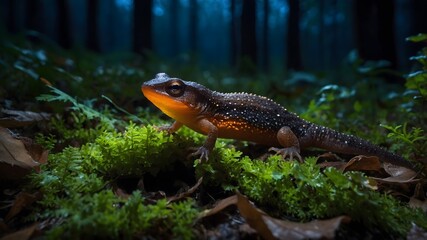 Fototapeta premium Moonlit Serenity: Green Leaf Tree Frog Resting in the Night
