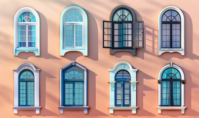 Fototapeta premium A collection of windows isolated against a bright background, Generative AI.