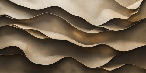 Obraz premium Abstract Gold Textured Waves Background, Fluid Metallic Curves, 3D Rendering.