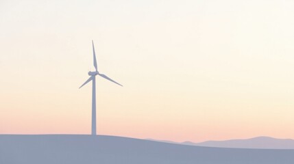 Obraz premium Serene Sunset Silhouette of a Single Wind Turbine on a Gentle Hill