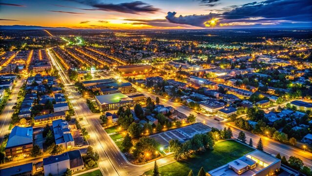 Aerial Night View of Loveland, Fort Collins & Greeley, Colorado: Modern City Lights