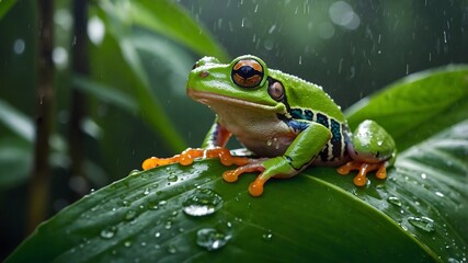 Naklejka premium Close-Up of Ha swell’s Frog let Showing Its Vibrant Skin Patterns