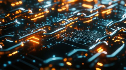 Obraz premium Abstract Cyberpunk Chain Link Network: Futuristic Digital Technology