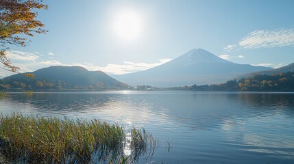 Autumn Lake Mountain Sunlight Scenery