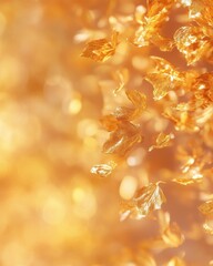 Golden Autumn Leaves Falling Abstract Background Image of Glowing Fall Foliage for Design Projects