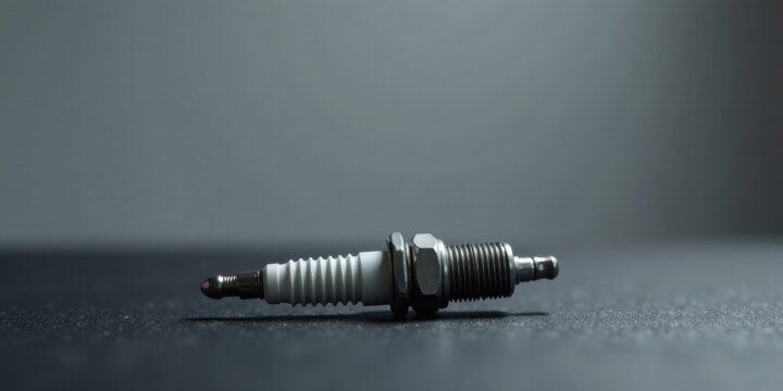 Close-up Studio Shot of a Single Spark Plug on a Dark Surface
