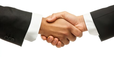 A leader shaking hands with a colleague after closing a deal.