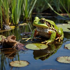 Fototapeta premium A Gathering in Nature: Whistling Tree Frog and Its Friends