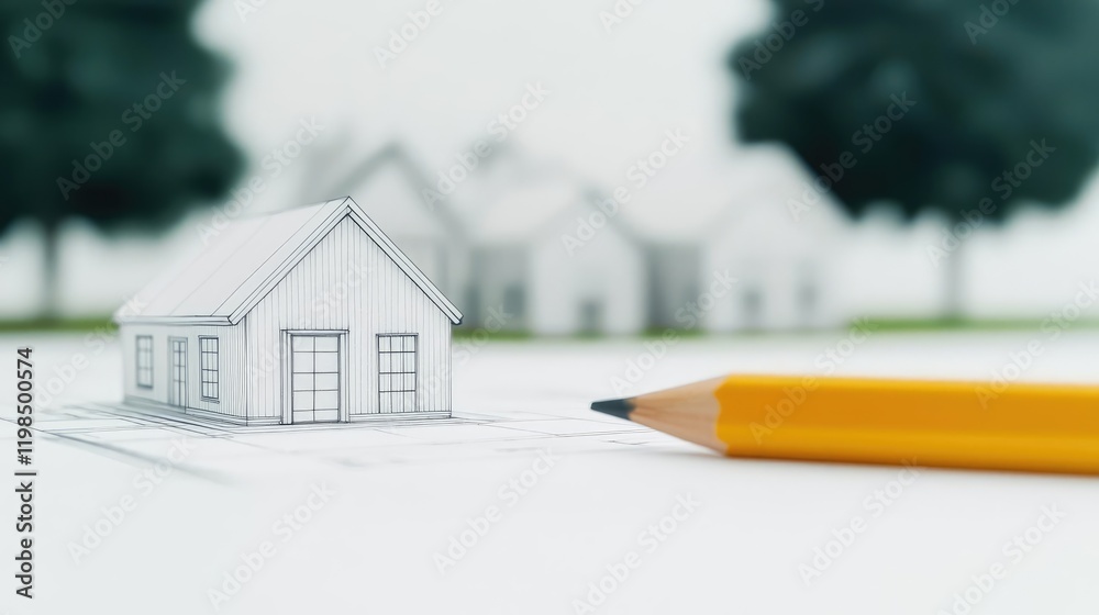 Poster engineer blueprint concept. a detailed architectural model with a pencil for home design and plannin