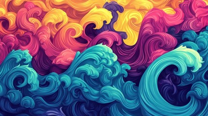 Colorful swirling waves abstract art, ocean background, vibrant design, decorative wallpaper