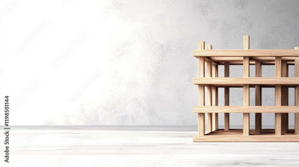 Poster engineer blueprint concept. wooden building model showcasing a contemporary architectural design.