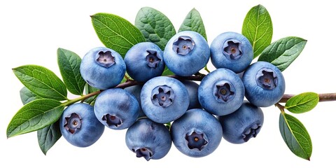 Blueberry branch with fresh berries - A vibrant branch of fresh, plump blueberries with lush green leaves, showcasing natural sweetness and antioxidant-rich benefits.  
