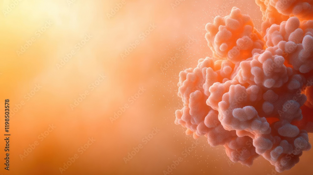 Poster Dust pollution concept. Abstract representation of molecular structures with warm light effects.