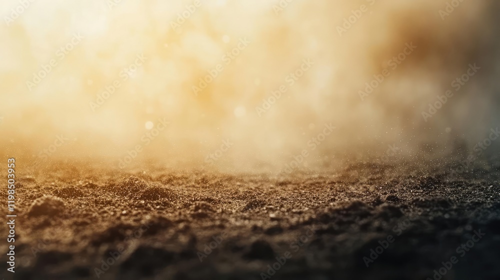 Poster dust pollution idea. dust rises gently from the earth, creating a serene and natural atmosphere.