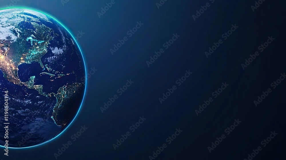 Poster dust pollution idea. stunning view of earth from space with illuminated continents and dark atmosphe