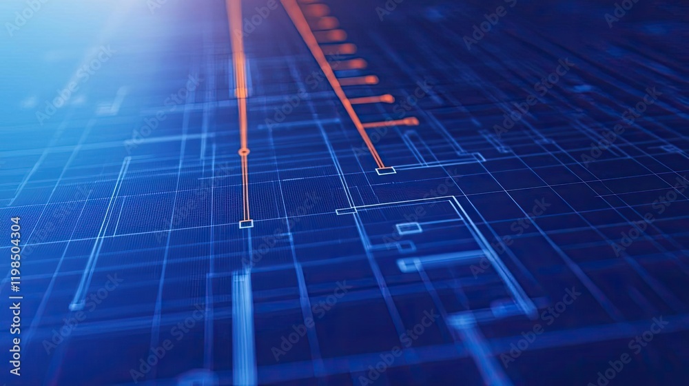 Poster engineer project concept. abstract technology background with blue and orange lines on a circuit boa