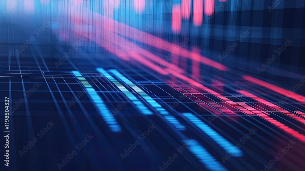 Aufkleber engineer project concept. abstract digital design featuring blue and red lines on a grid background.