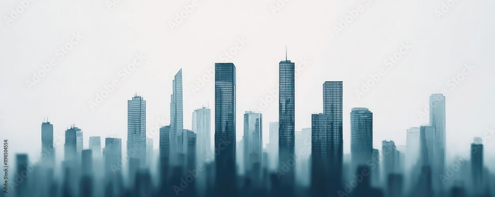 Poster engineer sketching idea. a city skyline shrouded in mist, showcasing modern skyscrapers and urban ar