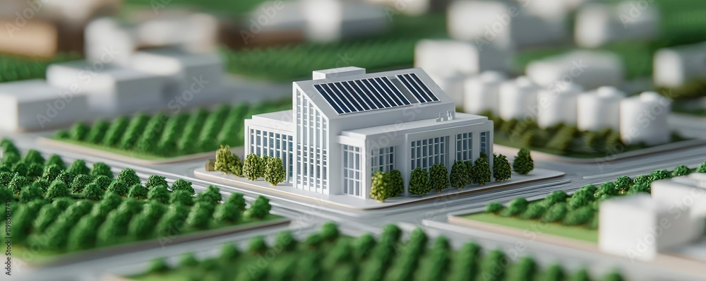 Poster engineer sketching idea. a detailed architectural model showcasing a modern building and surrounding