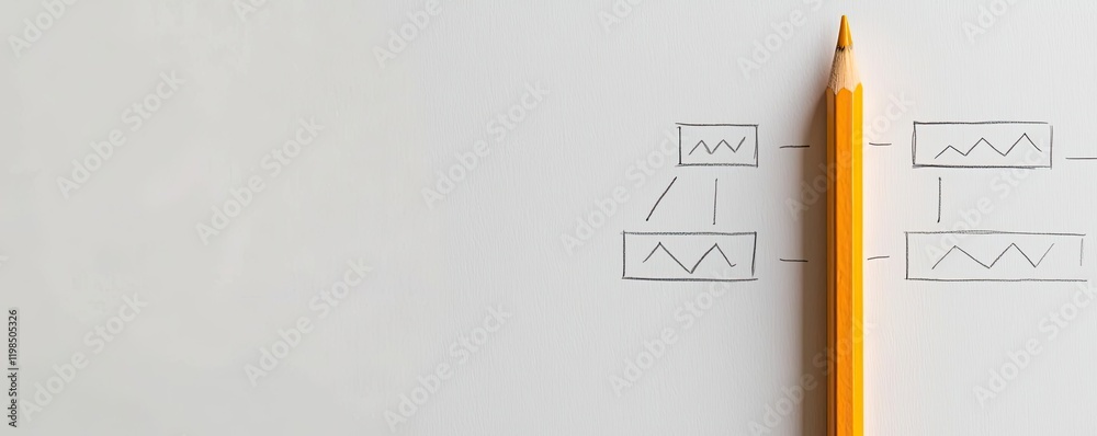 Poster engineer project concept. a yellow pencil next to a diagram illustrating a business process on a gra