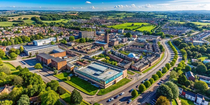 Aerial View Pontefract Hospital, Wakefield, UK - Sunny Summer Day