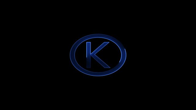 English uppercase alphabet design  K  . All capital alphabets neon animation.  Educational concept with neon letter. Latter motion in black background, Animated neon alphabet, 4k video
