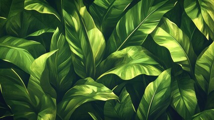 Fototapeta premium Lush green tropical foliage background.