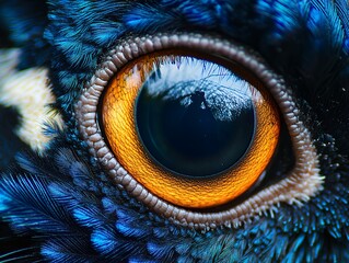A mesmerizing close-up revealing the intricate details of a bird's eye.  The vibrant colors and textures are captivating.