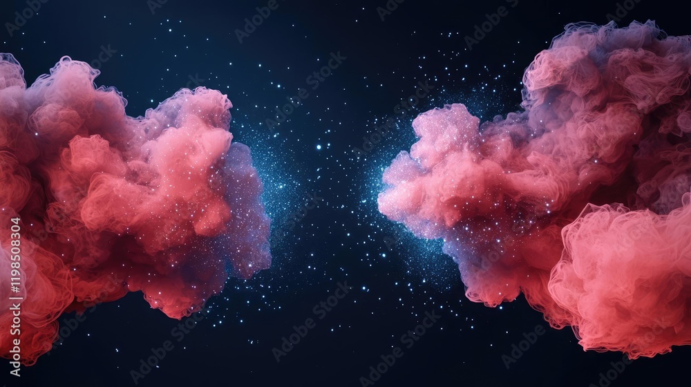 Poster dust pollution idea. vibrant clouds of pink smoke against a dark backdrop, creating a mystical atmos