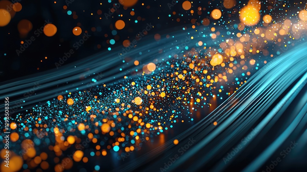 Aufkleber dust pollution idea. abstract background with bright particles and flowing waves in vibrant colors.