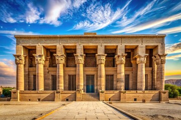 Obraz premium Hathor's ancient Dendera Temple: a panoramic, sun-drenched view awaits.