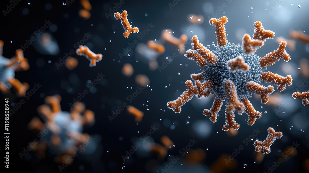 Poster dust pollution concept. detailed visualization of a virus with unique geometric structures and vibra