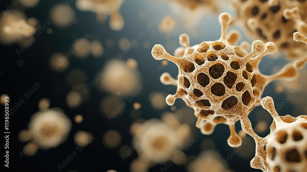 Poster Dust pollution concept. Microscopic view of cellular structures showcasing intricate details and textures.