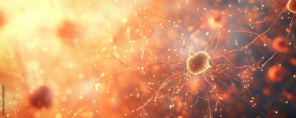 Poster dust pollution idea. abstract visualization of neurons and cells interacting in vibrant colors and t