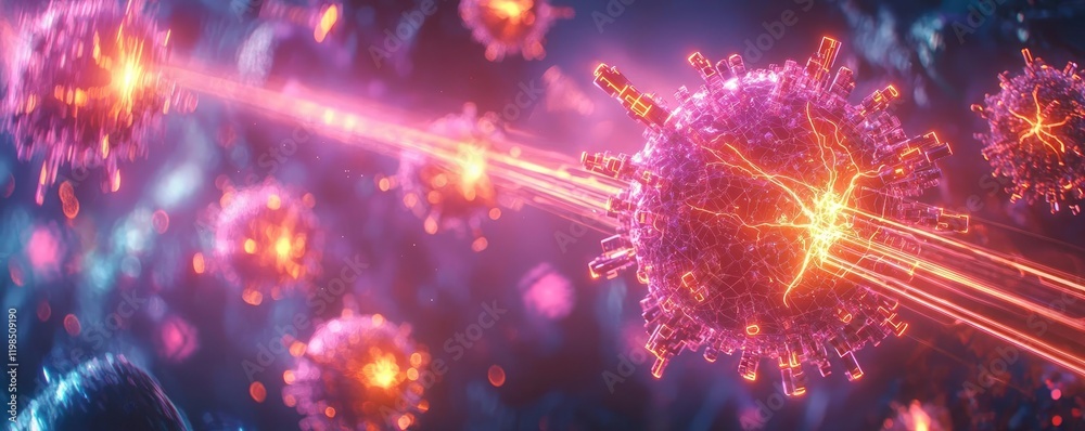 Poster dust pollution idea. a vibrant depiction of cells under microscopic view showcasing intricate detail