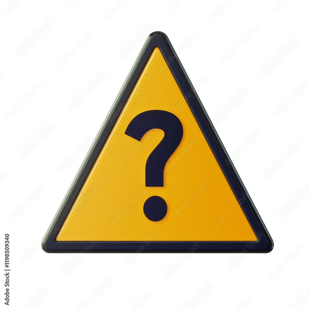 Poster A yellow triangular warning sign with a dark blue question mark inside symbolizes uncertainty or the need for information.