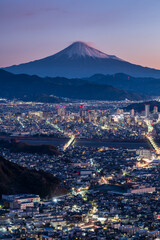 朝鮮岩から静岡市街の夜景と富士山