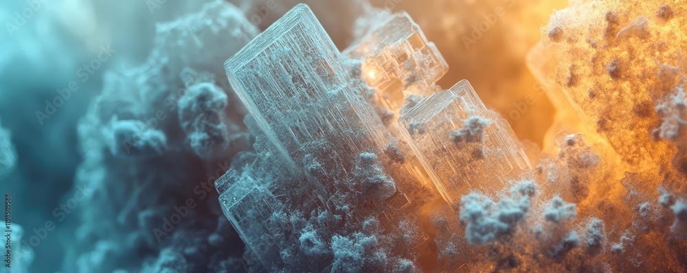 Poster dust pollution idea. a surreal depiction of partially submerged buildings surrounded by swirling col