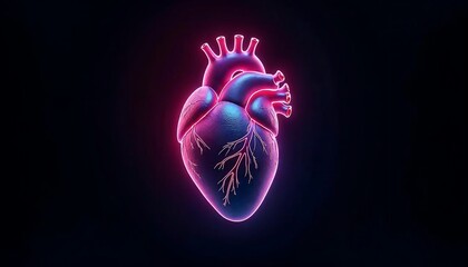 Neon Glowing Human Heart Anatomy 3D Render
