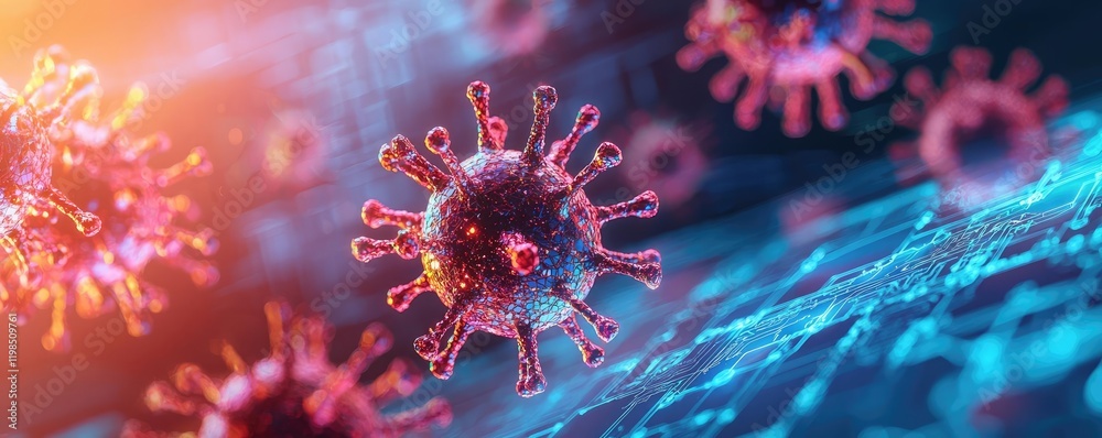 Aufkleber dust pollution idea. detailed visualization of viruses with vibrant colors and intricate structures.