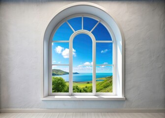 Modern arch window with a crisp white frame, a stunning architectural detail enhancing elegant home décor.