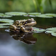 Aquatic Grace: The Robust Whistling Frog Gliding Through a Clear Stream