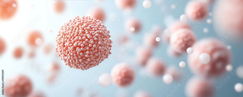 Aufkleber dust pollution concept. microscopic view of pink cells floating in a blue background, showcasing cel