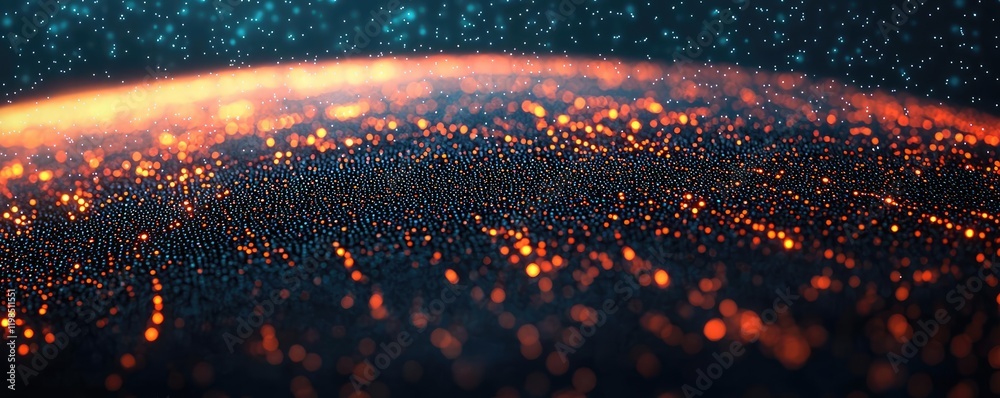 Aufkleber Dust pollution concept. A stunning visual representation of glowing particles resembling a digital landscape.