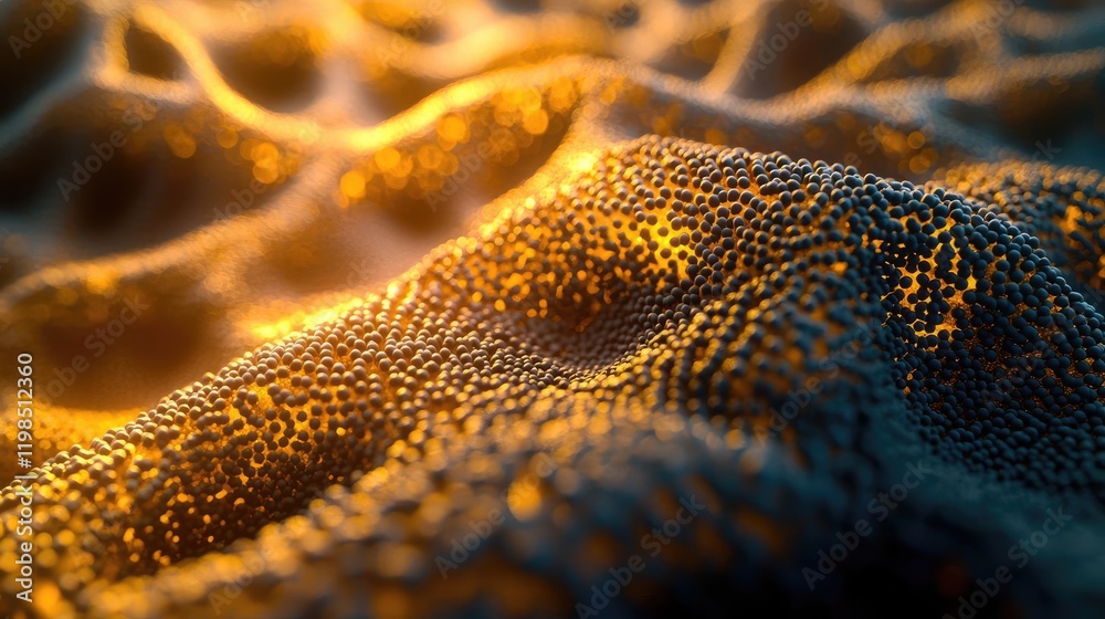 Poster Dust pollution idea. Close-up of textured surface illuminated by warm, golden light, creating a dynamic effect.